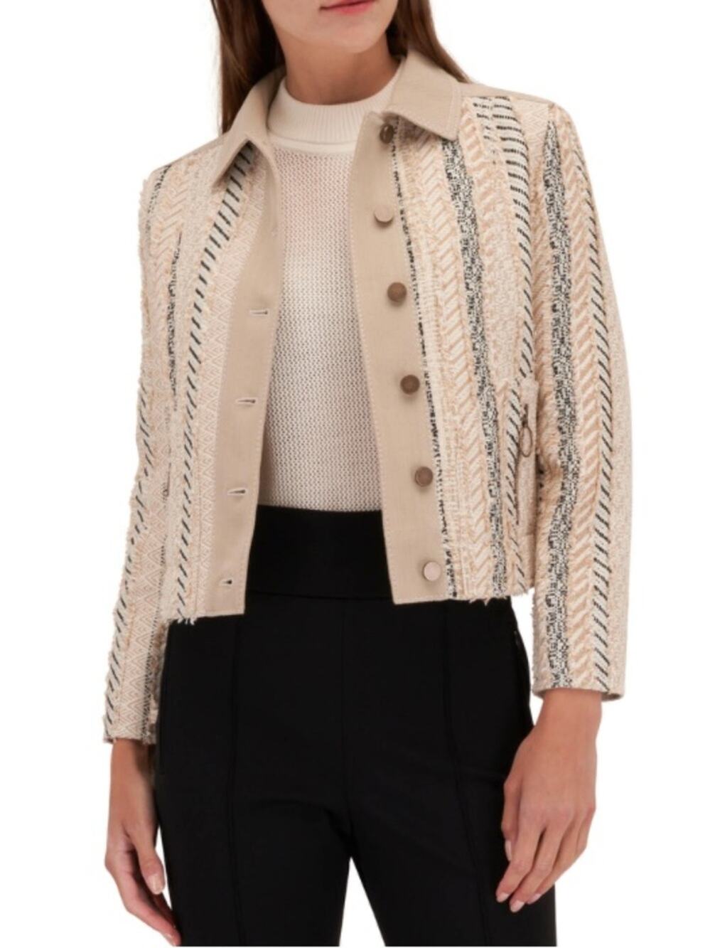 Akris Punto Fringe Patchword Mixed Media Jacket Sz 10